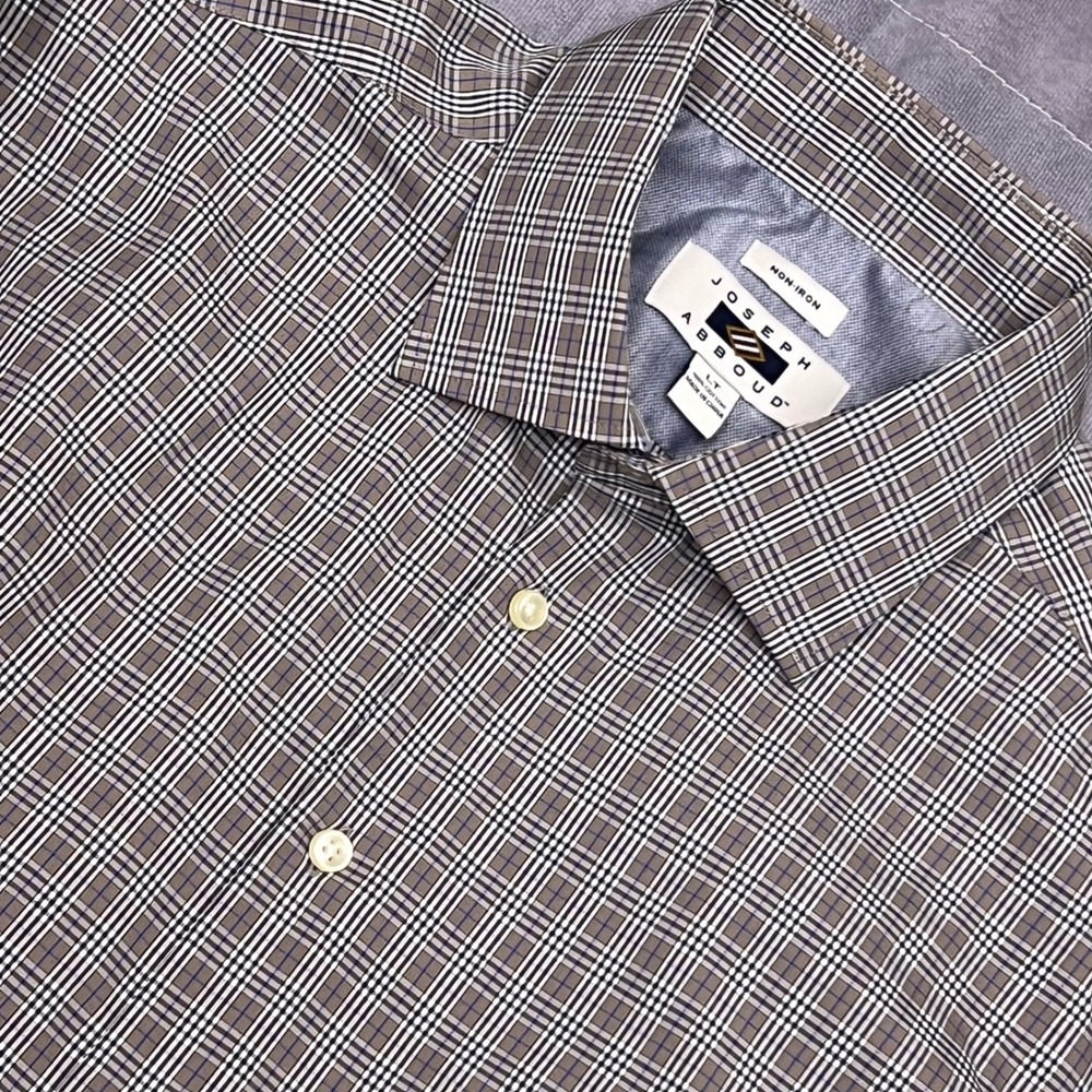Joseph Abboud Button Down Shirt Mens LT Brown Plaid Excellent Non-Iron Cotton